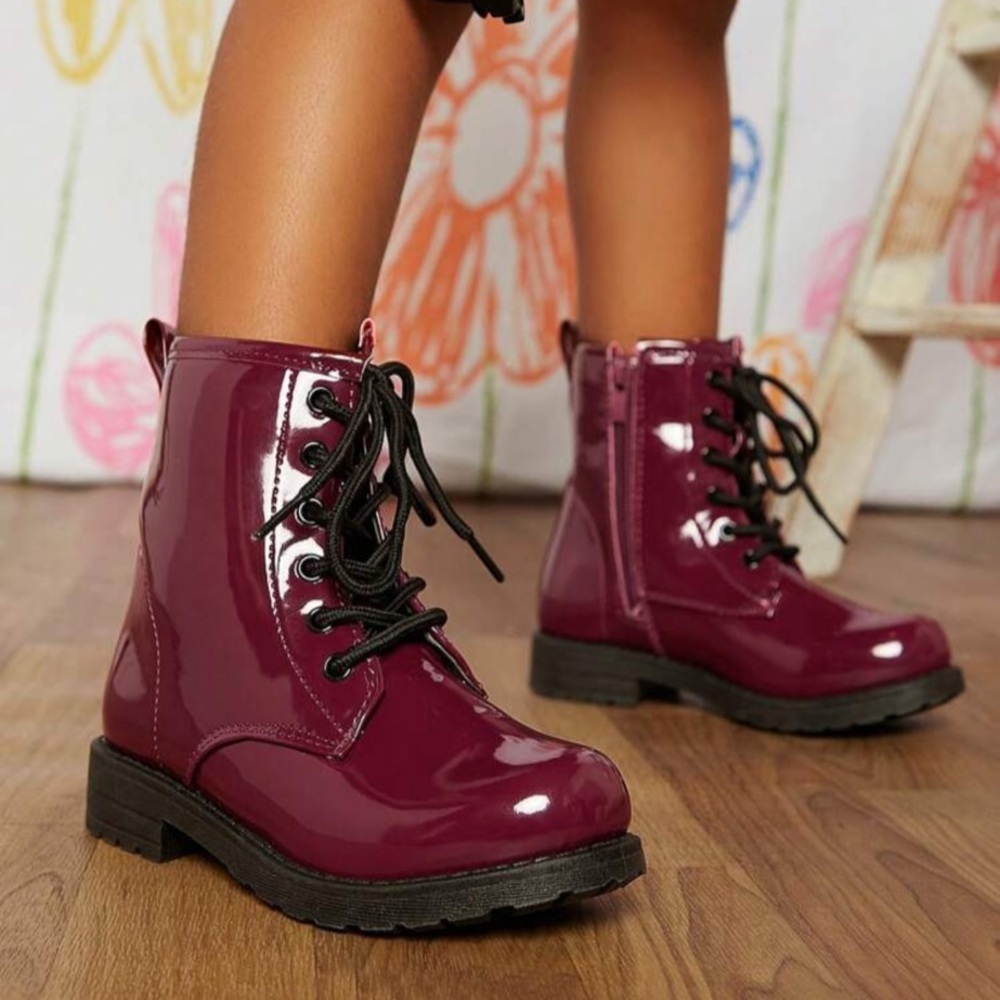 Kids Burgundy Combat Boots